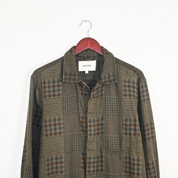 KESTIN Men's Small Arbroath Shirt Jacket Green Patchwork Cotton flannel - Picture 2 of 9